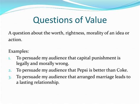 Question Of Value Example Speech